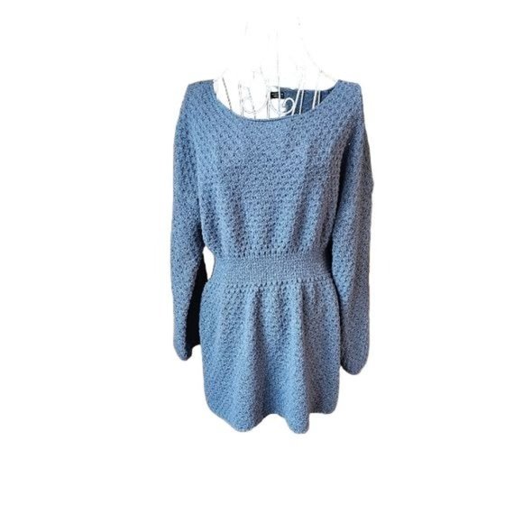 Blue knitted long-sleeve dress - Picture 1 of 7